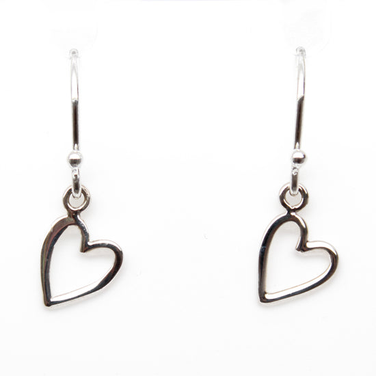 Tiny Open Heart Dangle Earrings in Sterling Silver