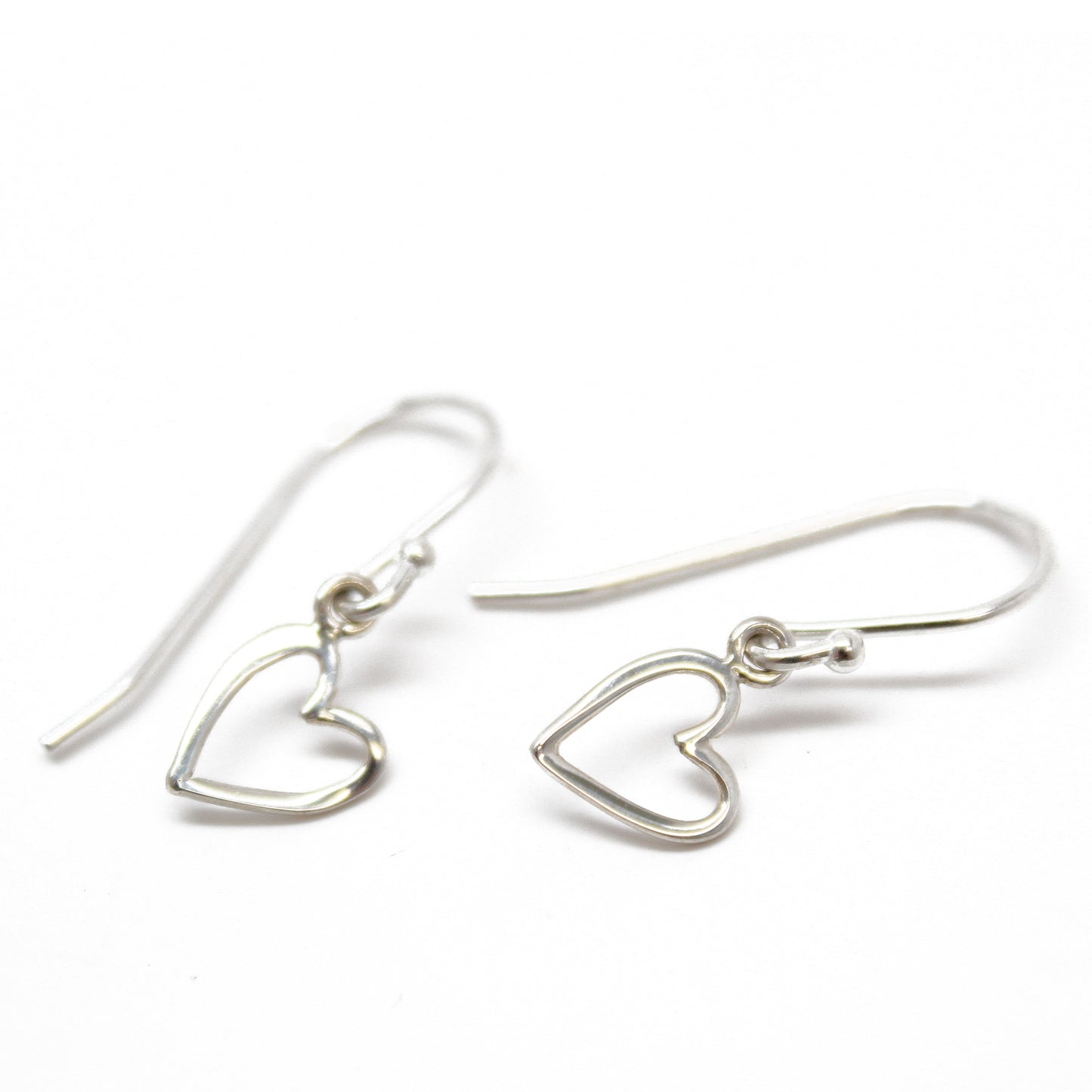 Tiny Open Heart Dangle Earrings in Sterling Silver